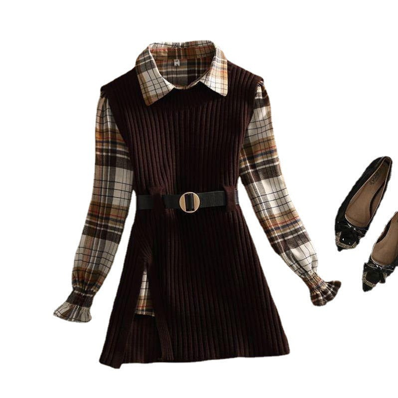 Women's Polo Collar Shirt Sweater Two-piece Set