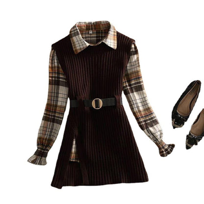 Women's Polo Collar Shirt Sweater Two-piece Set