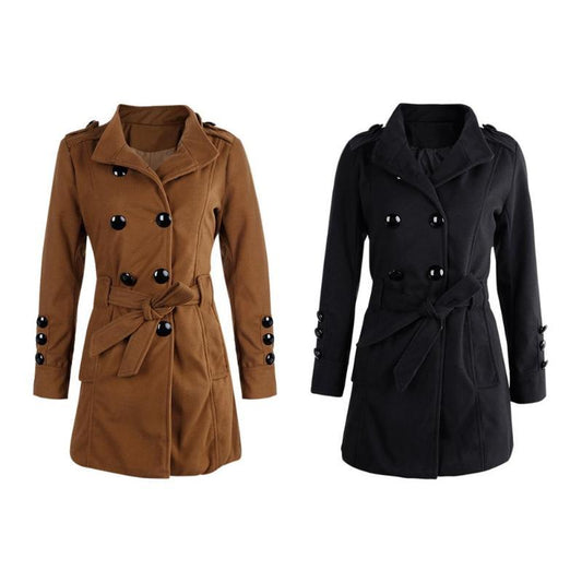 Beau manteau automne couleur unie avec ceinture et boutonnage très chic