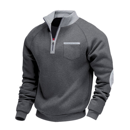Men's Fleece-lined Heavy-duty Warm Zip-up Stand Collar Patchwork Stylish Casual Long-sleeve Sweatshirt
