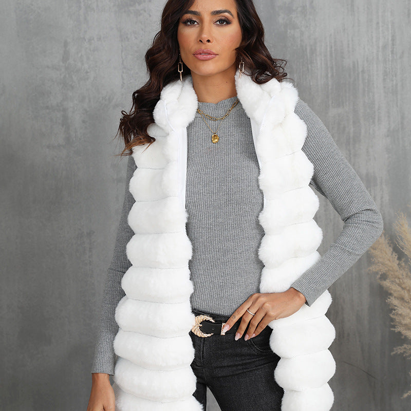 Gilet mi-long en fausse fourrure pour femme, nouvelle collection automne-hiver