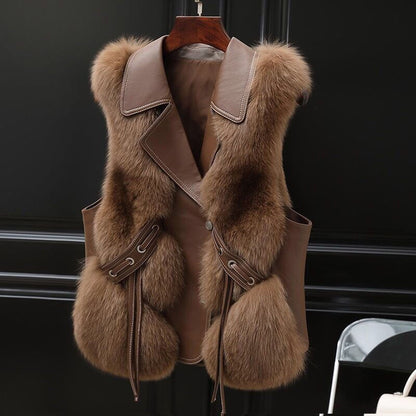 Gilet en fourrure court pour femme, manteau en fourrure artificielle, élégant et chaud, nouvelle collection automne et hiver