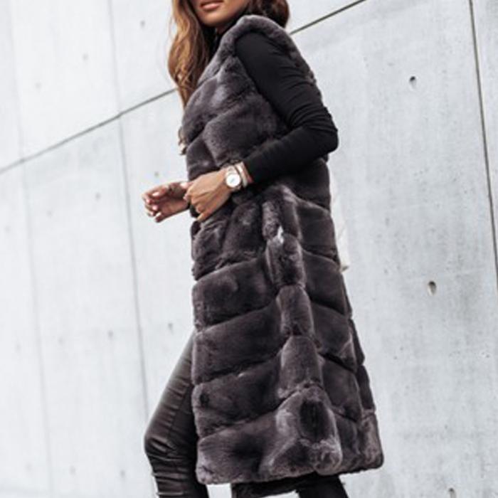 Manteau long de poils sans manches très classe pour femme chaud