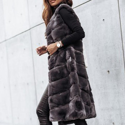 Manteau long de poils sans manches très classe pour femme chaud