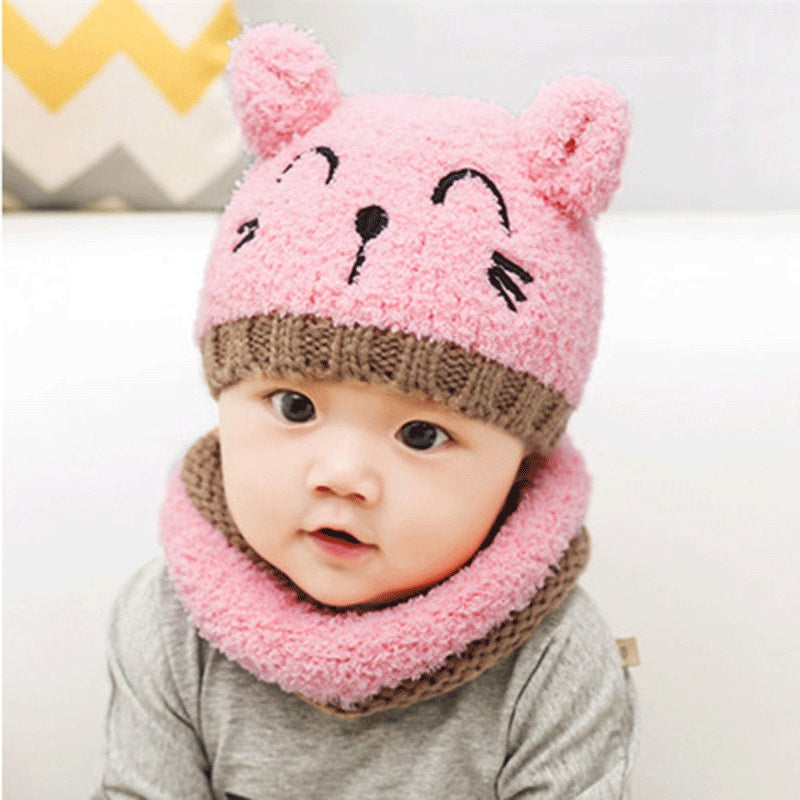 Tuque et foulard en laine,cute, chaud et confortable pour bébé