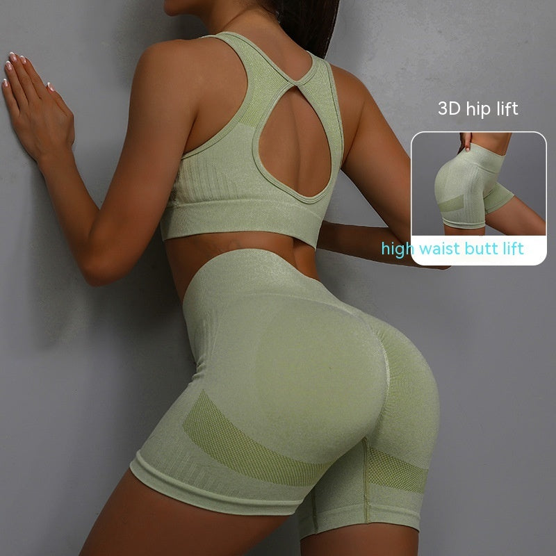 Ensemble de sport 2 pièces pour femme, short respirant rehaussant les hanches et soutien-gorge ajouré dans le dos