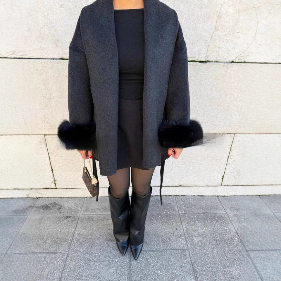 Manteau long à manches fourrées