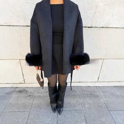 Manteau long à manches fourrées