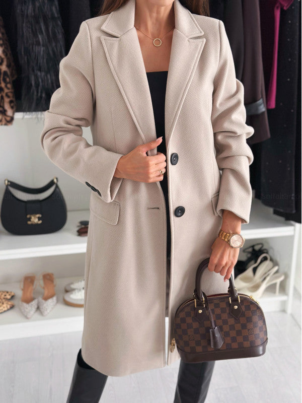 Manteau en laine à revers et boutonnage simple, veste longue d'hiver à manches longues, couleur unie, vêtements pour femmes bien lire la description pour choisir votre grandeur