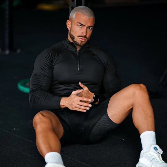 T-shirt de fitness, haut à demi-fermeture éclair à séchage rapide, vêtement moulant, manches longues