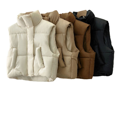 Gilet court en coton taille haute pour femme, automne et hiver