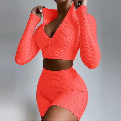 Survêtement de yoga pour femme, ensemble de vêtements de sport, de fitness, de contrôle du ventre, de levage des fesses, à manches longues