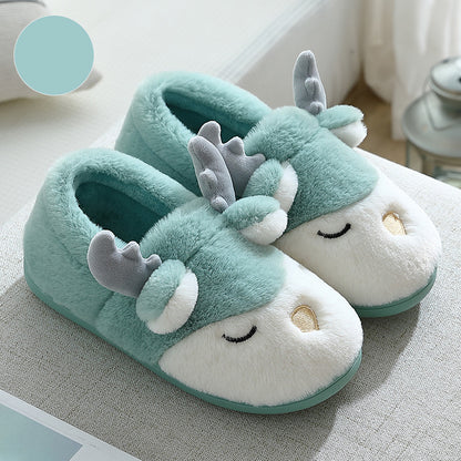 Pantoufles d'hiver pour la maison, pantoufles de chambre en peluche d'élan