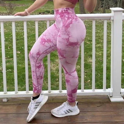 Leggings Tie Dye pour femmes, pantalons de yoga, de fitness, sans coutures, push-up, collants d'entraînement, de sport, de gym
