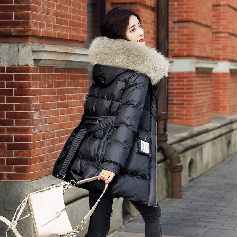 Womens Mid-Length Slim-Fit Plus-Thickness Fashionable Padded Down Jacket For Shorter Statures
