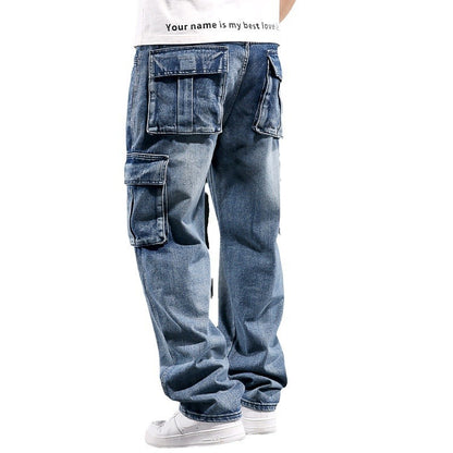 Jean de travail américain multi-poches pour homme, coupe ample, coupe large, grande taille