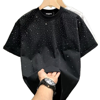 Fashion Trendy Brand Light Luxury Short Sleeves Star Hot Drill Niche Internet Celebrity