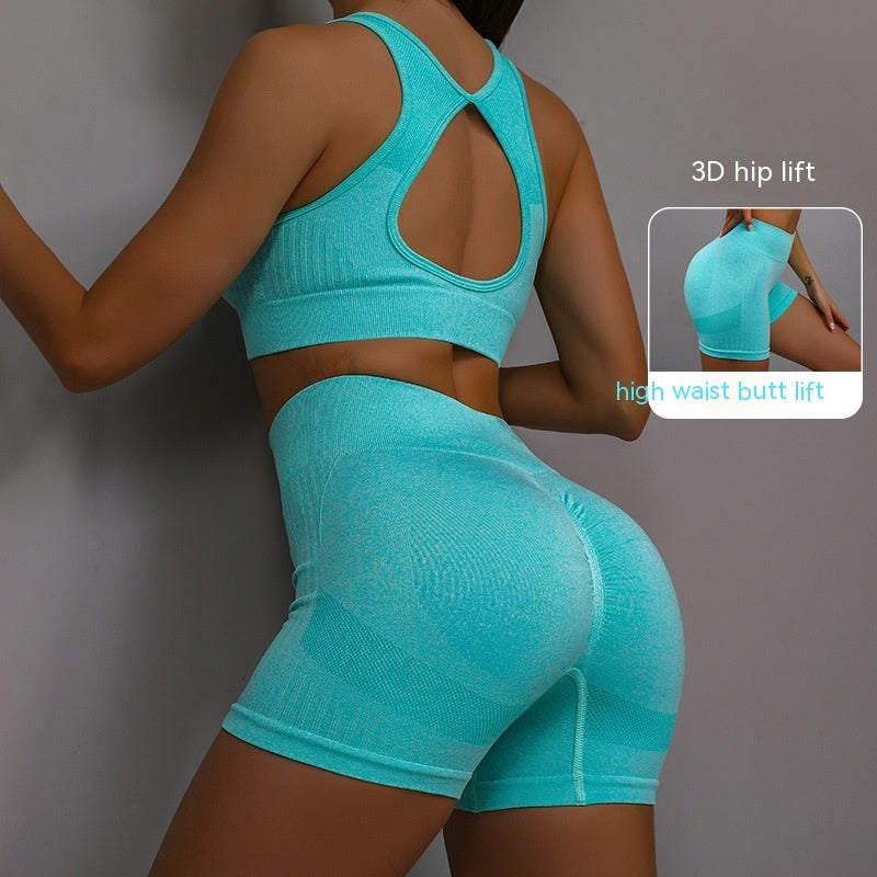 Ensemble de sport 2 pièces pour femme, short respirant rehaussant les hanches et soutien-gorge ajouré dans le dos