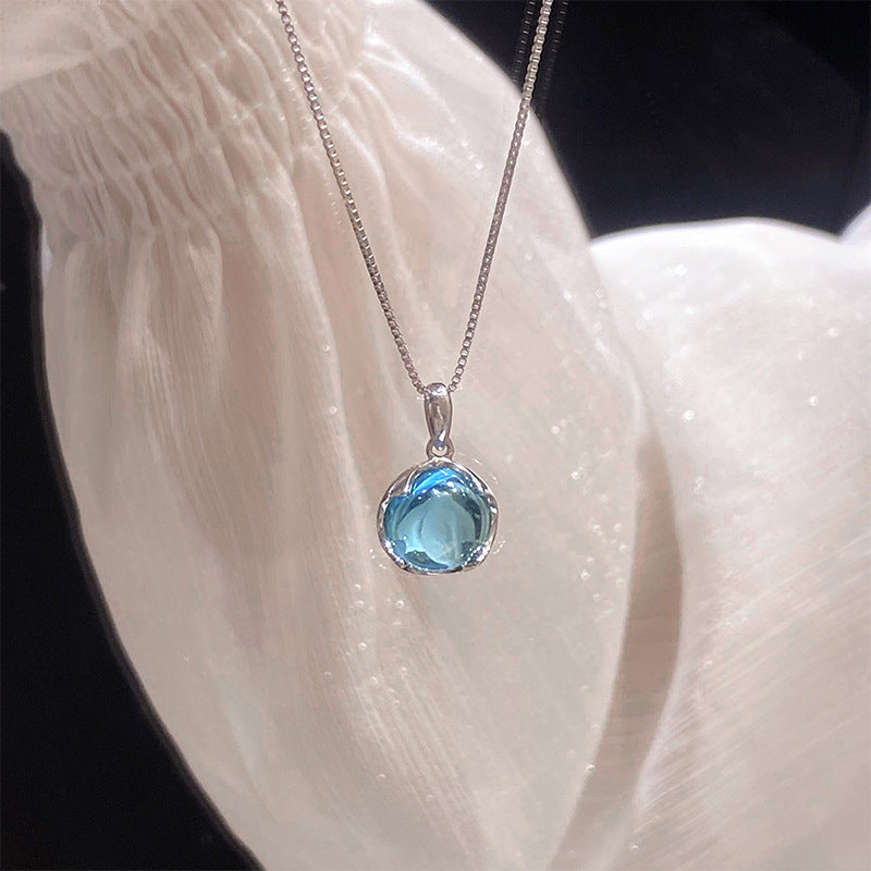 Aquamarine Crystal Necklace For Women A Niche Delicate Collar-style Chain