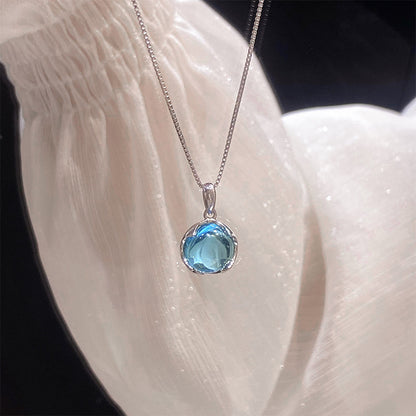 Aquamarine Crystal Necklace For Women A Niche Delicate Collar-style Chain