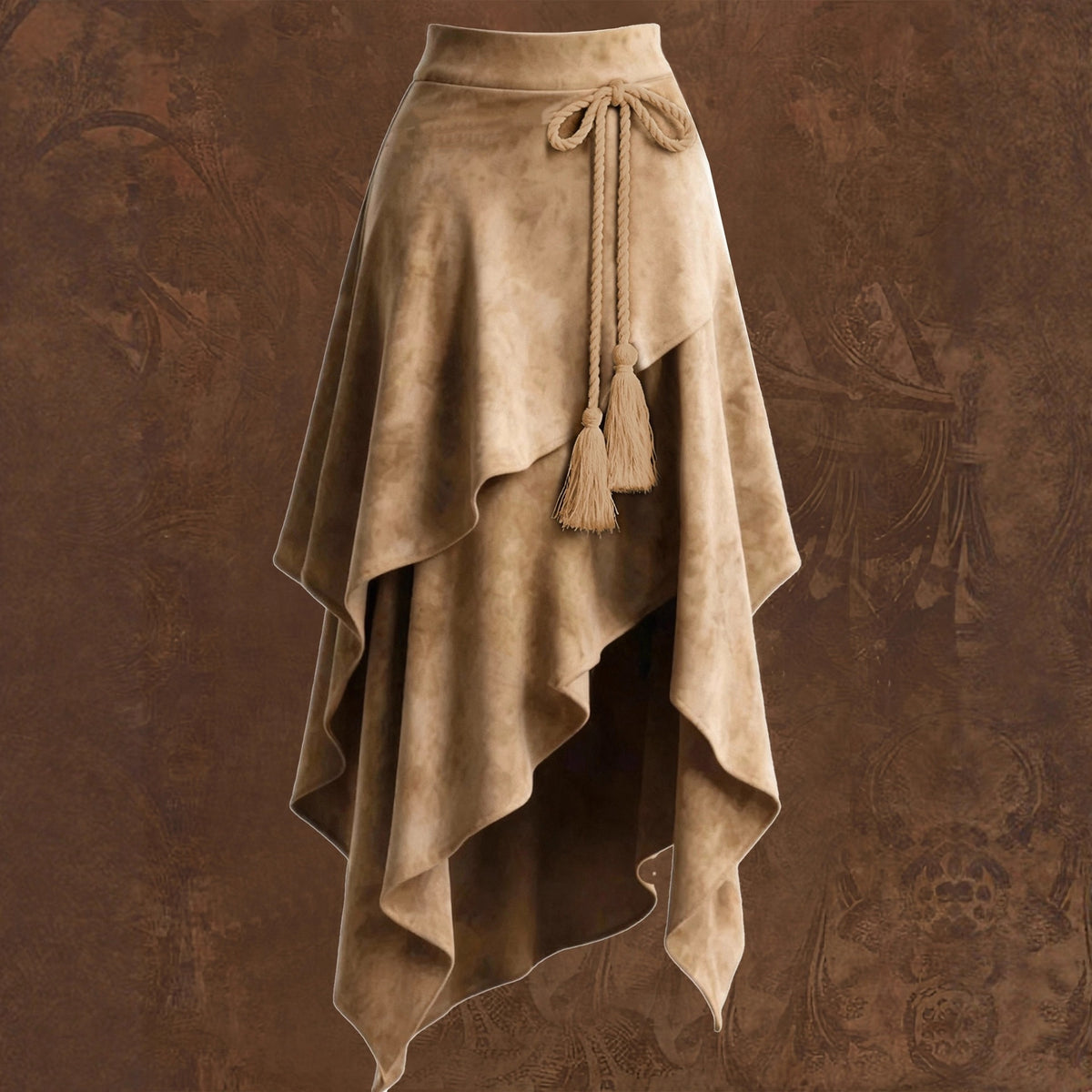 Irregularly Tied Cord Tassel Suede Skirt