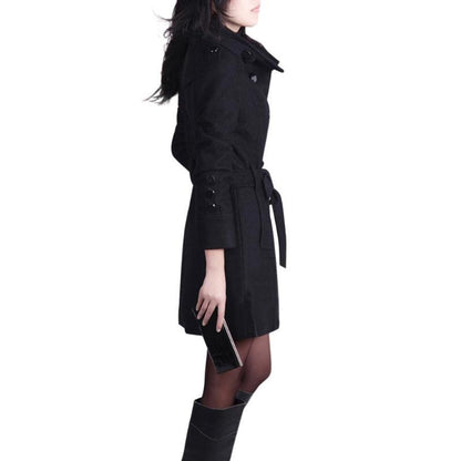 Beau manteau automne couleur unie avec ceinture et boutonnage très chic
