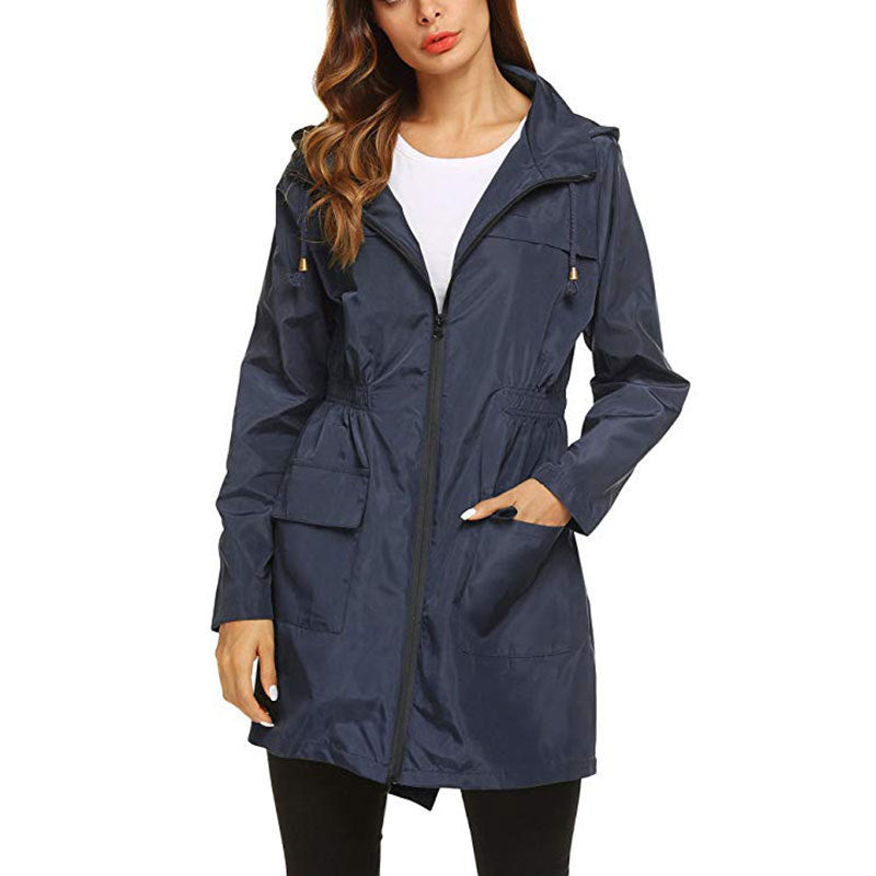 Veste imperméable légère à capuche pour femme, coupe-vent, couleur unie