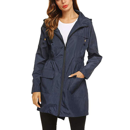 Veste imperméable légère à capuche pour femme, coupe-vent, couleur unie