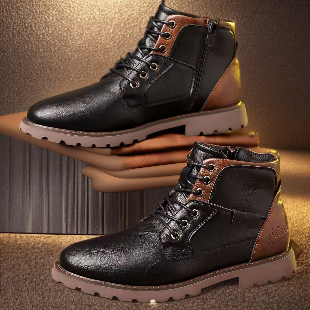 Bottes Martin pour hommes, bottines zippées