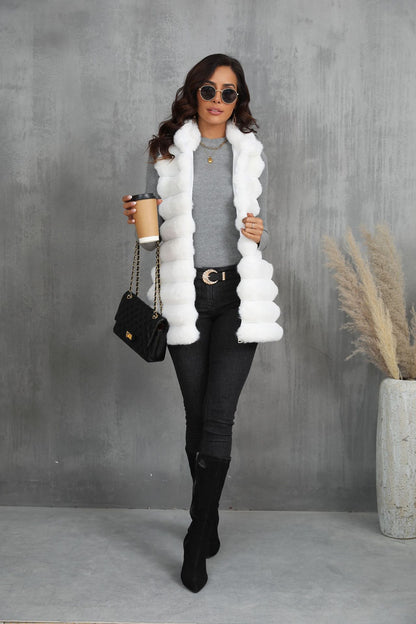 Gilet mi-long en fausse fourrure pour femme, nouvelle collection automne-hiver