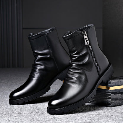 Autumn And Winter British Style Men's Leather Boots High-top Zipper Martin Boots