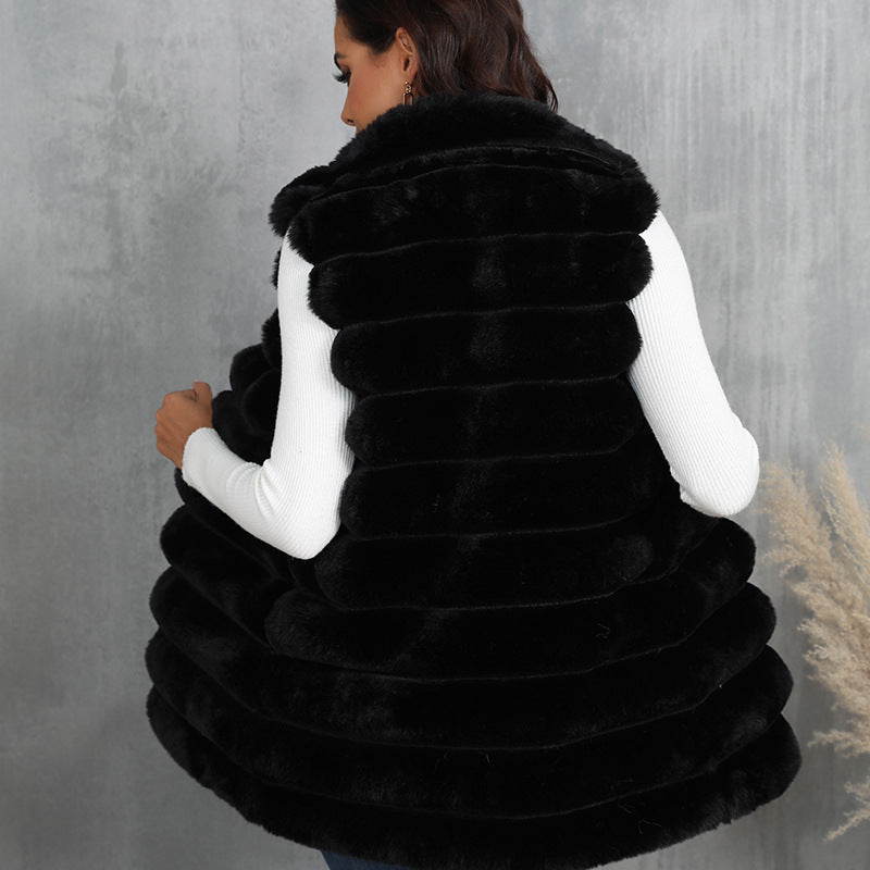 Gilet mi-long en fausse fourrure pour femme, nouvelle collection automne-hiver