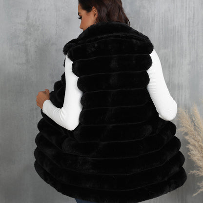 Gilet mi-long en fausse fourrure pour femme, nouvelle collection automne-hiver