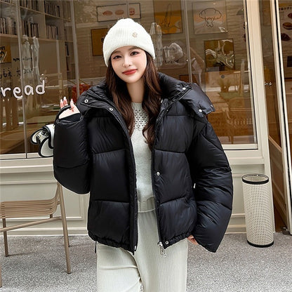 Elegant Fluffy Hooded Cotton Jacket Puffer Jacket Coat Warm Commute
