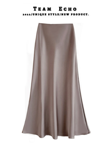 High Waist Slimming Mid-length Satin Acetate Silky Skirt