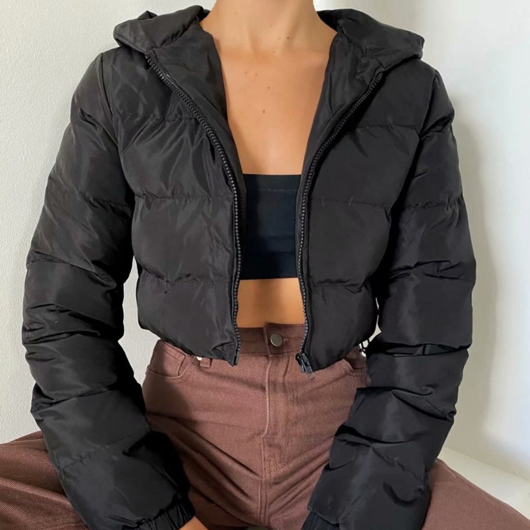 Womens Short Multi-Colored Cotton Puffer Jacket With Hood