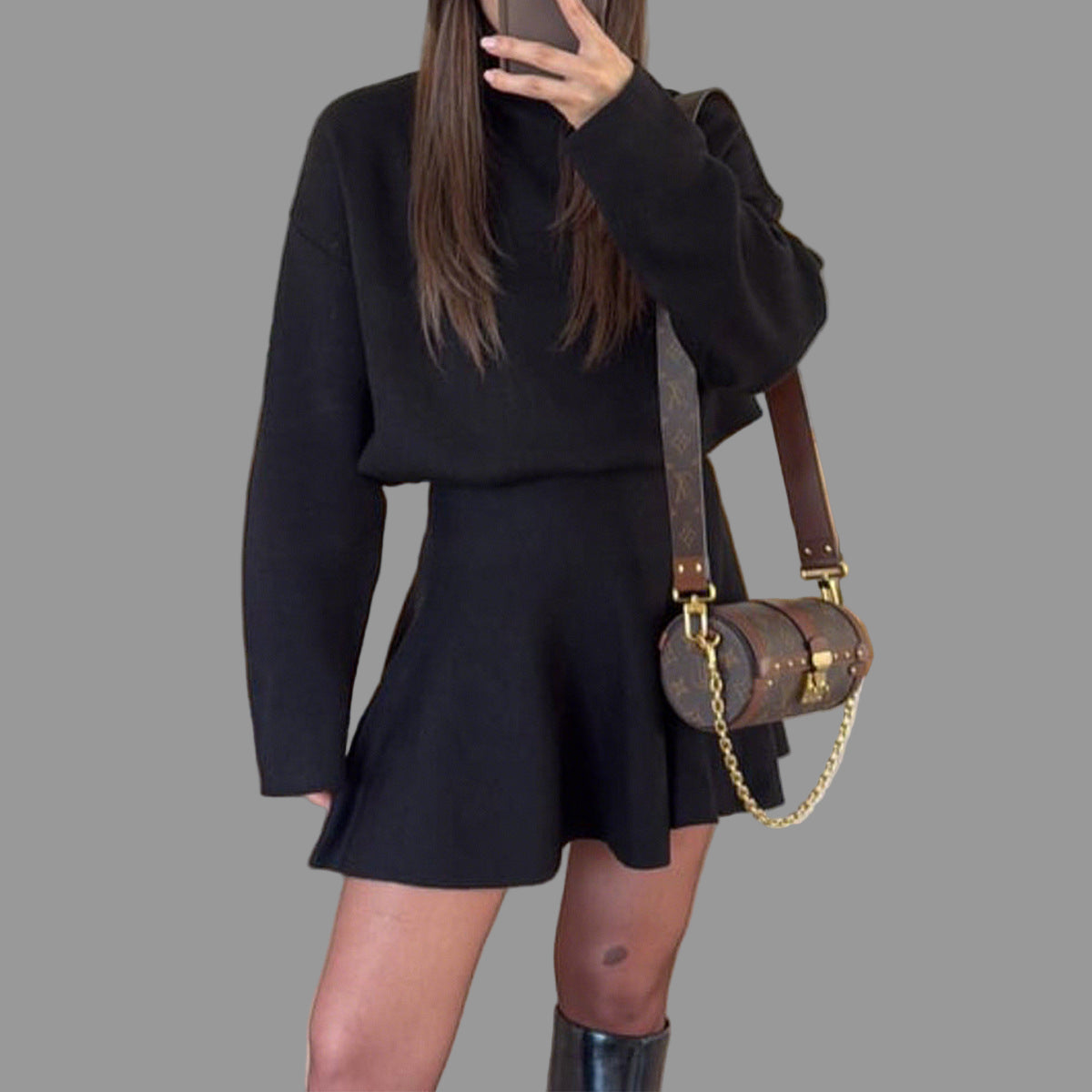 Casual Vacation Style Sweater Long Sleeve Skirt Dress Women's Clothing