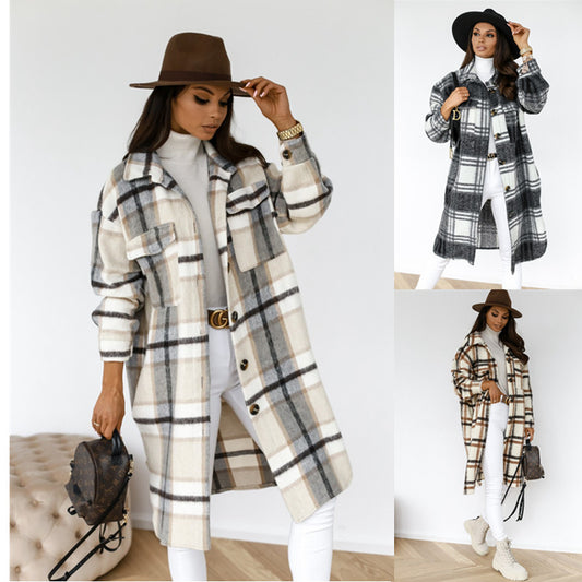 Manteau long en laine à carreaux, décontracté et chaud, à revers boutonnés bien lire les descriptions sur chaque article pour choisir votre bonne grandeur