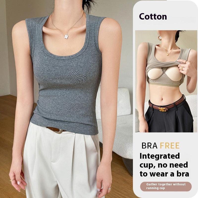 Petit débardeur en pur coton pour femme avec coussinet de poitrine