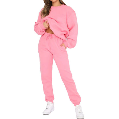 Ensemble deux pièces sweat-shirt ras du cou, doublé polaire, décontracté et tendance
