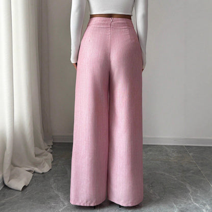 Elegant And Casual Loose Straight-leg Pants With A Waist Button Design