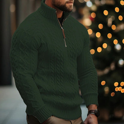 Manteau en tricot à demi-fermeture éclair pour homme, couleur unie, pull épais torsadé