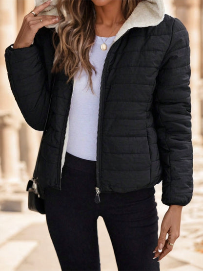 Manteau matelassé court et léger noir style urbain décontracté pour femme