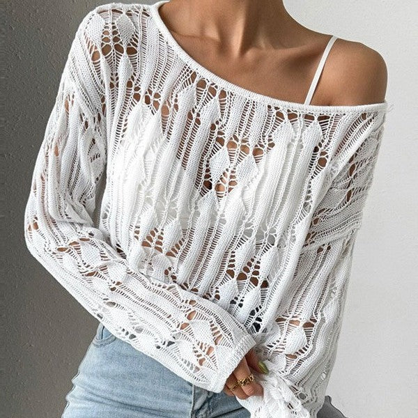 Women's Off-shoulder Sweater With Openwork Design Spring Summer Top