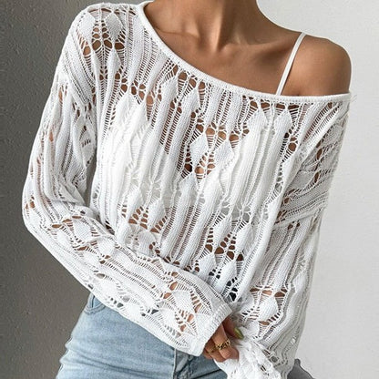 Women's Off-shoulder Sweater With Openwork Design Spring Summer Top