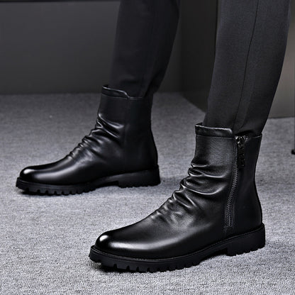 Autumn And Winter British Style Men's Leather Boots High-top Zipper Martin Boots
