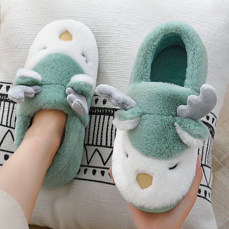 Pantoufles d'hiver pour la maison, pantoufles de chambre en peluche d'élan