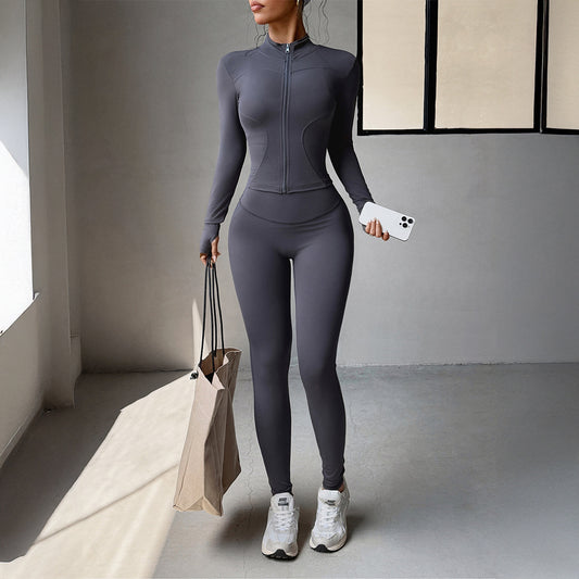 Fitness Enhancing High Elastic Yoga Set With Zipper For A Slimmer Silhouette