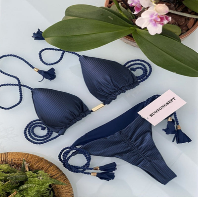 Solid Color Braided Swimsuit Multicolor European And American Bikini