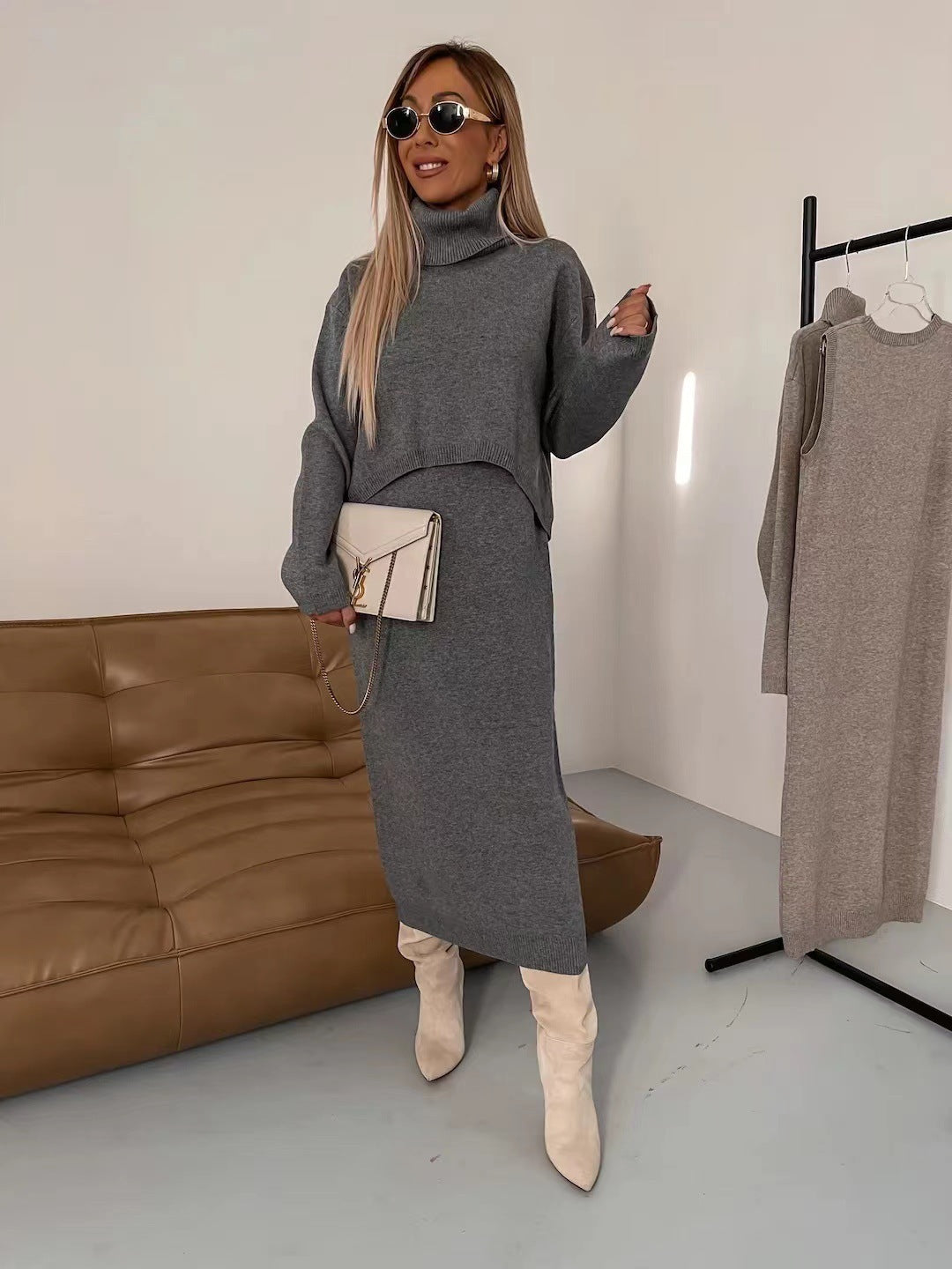 Ensemble 2 pièces pull-over à col roulé et robe longue sans manches pour femme, mode Fashion lire la description pour votre grandeur.